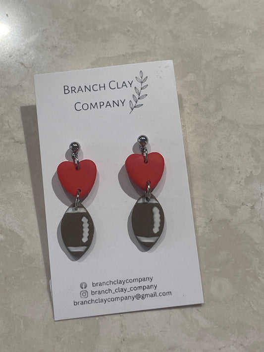 Branch Clay Football Heart Earrings