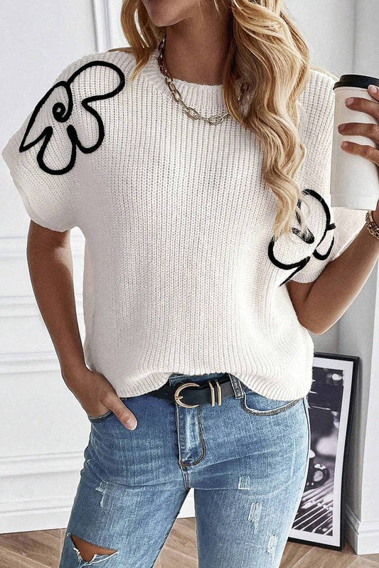 Floral Embroidery Sweater Tee